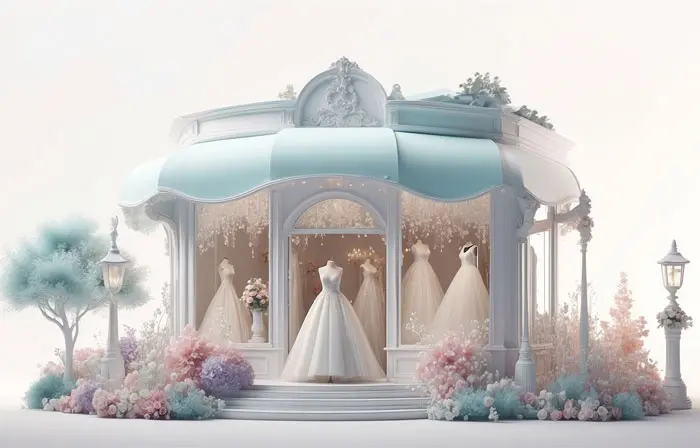 Wedding Bridal Dress Shop Unique 3d Cartoon Design Illustration